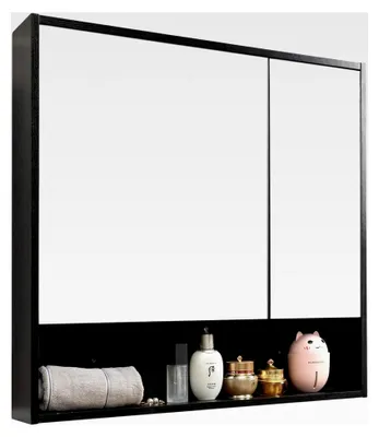 Produktbild von Spiegelschrank für das Bad mit Regal, Badezimmerschrank mit Doppelspiegeltür, Wandmontage, Aufbewahrungsschrank für das WC, Schwarz