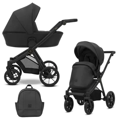 Immagine prodotto di Carrozzina Kunert 2in1 BRAV in ecopelle nera con telaio nero, ruote in gel e design moderno
