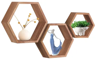 Produktbild von Hexagonale Wandpaneele aus Holz, Set mit 3 Stück zur Dekoration