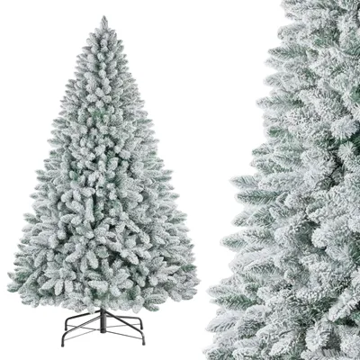 Produktbild von Vankel Künstlicher Weihnachtsbaum 210 cm, Beschneiter Tannenbaum mit 1381 Zweigspitzen, PVC Christbaum mit Lichterkette & Metallständer, Schneeoptik