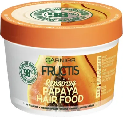 Produktbild von Garnier - Fructis Hair Food Papaya - 3-in-1 Haarmaske - Strapaziertes Haar - 400 ml - 1 Stück