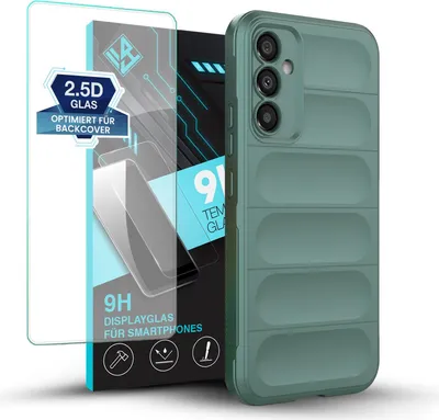 Produktbild von Handy Hülle für Samsung Galaxy A34 5G mit 9H Displayglas Displayschutz Plus Grip Case Cover Schutzhülle Softgrip Farbe: Grün