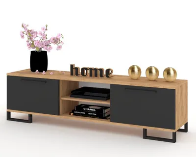 Produktbild von Fernsehschrank TV-Lowboard KING STEHEND MIT GRIFFEN Craft Eiche/Schwarz 100cm