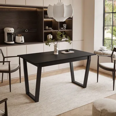 Produktbild von ARTON II ausziehbarer Tisch 140 cm, Schwarze Metalbeine V, Tischplatte Farbe: Schwarz