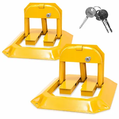 Produktbild von Vigevee Klappbare Parkplatzsperre 55,5 x 46 x 32 cm, Parkbügel mit Schloss, gelb 2 Stück