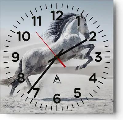 Produktbild von Wanduhr - Quadrat - Glasuhr - Pferd Tier Natur - 40x40cm - Schleichendes Uhrwerk - Lautlos - zum Aufhängen bereit - Dekoration Modern - Wanddekoration aus Glas - C4AC40x40-3644