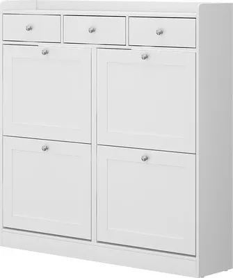 Image de Benne à chaussures Vicco Vitto Blanc 100x99.5cm avec 3 tiroirs et 4 compartiments pliants, Model 56458