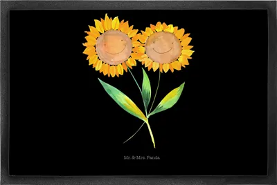 Produktbild von Mr. & Mrs. Panda Schmutzfänger Blume Sonnenblume 50 x 75 cm - Schwarz - Geschenk, Bodenvorleger, Vertrauen, Fussmatte, Freundin, Garten, fußmatte, Schmutzmatte