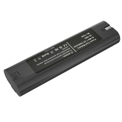 A black power tool battery is shown against a white background.