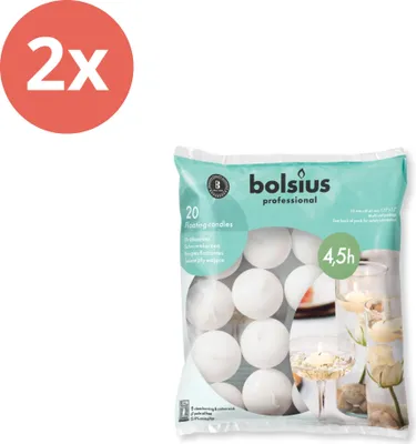 Obrázok produktu pre Bolsius - Plávajúce sviečky - Ø4,5 cm - 20 kusov v balení - Biele - Hodnotné balenie - 40 kusov - 2 balenia