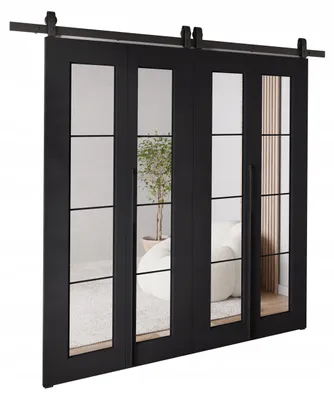 Produktbild von KierMoebel Schiebetür Komplettset QUDIO DUO M5 Schwarz 172x205x3,2 cm Wohnzimmer Schiebetür