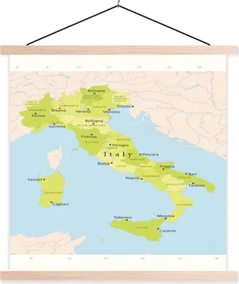 Produktbild von MuchoWow® Textilposter Grüne Karte von Italien 60x60 cm mit holzfarbenen Rahmen - Wanddekoration