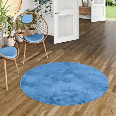 Produktbild von Luxus Super Soft Hochflor Teppich Melia Blau Rund, Größe:160 cm Rund