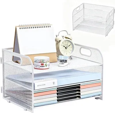 Produktbild von A4-Aktenablage mit 3 Fächern – Metall-Dokumentenablage – stapelbares Design – ideal für die Büroorganisation