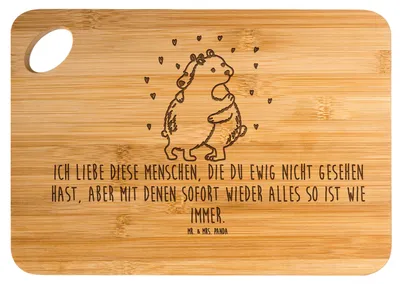 Produktbild von Mr. & Mrs. Panda anrichtebrett Eisbär Umarmen - Transparent - Geschenk, schneidunterlage, Schneidebrett, Frühstücksbrettchen, Hackbrett, Frühstücksbrett, Holzbrett