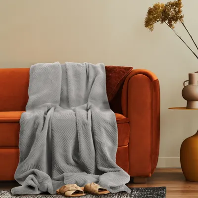 Produktbild von Deko Wohnzimmer Decke Kuscheldecke Tagesdecke Sofadecke Boho Waschbar Geo Muster 150x200cm Grau