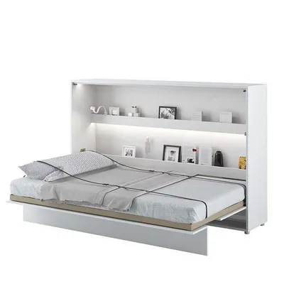 Image de Lit escamotable mural, modèle BC-05, horizontal, dimensions 120x200 cm, pour chambre à coucher, finition blanche mate