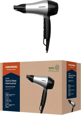 Produktbild von Grundig HD 2200 Sport- & Reisehaartrockner, Föhn, Reiseföhn, 1200 Watt, 2 Temperaturstufen, 2 Luftstromstufen, 1,8 m Kabel, einklappbarer Handgriff