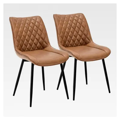 Produktbild von Esszimmerstühle 2er Set, Küchenstühle, Wohnzimmerstühle, Polsterstühle mit Rückenlehne, für Esszimmer, Küche, Wohnzimmer, Büro, Sitzfläche aus Kunstleder, Metallbeine, Hellbraun