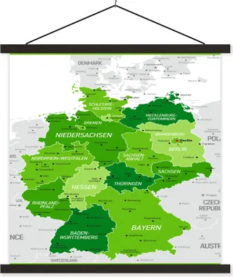 Produktbild von MuchoWow® Textilposter Grüne Karte von Deutschland 90x90 cm mit schwarzem Rahmen - Magnetisches