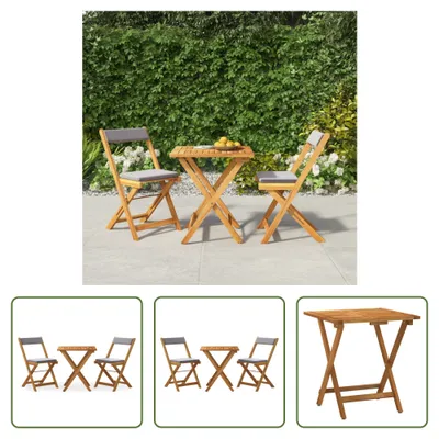 Produktbild von The Living Store 3-tlg. Bistro-Set Klappbar mit Kissen Massivholz Akazie