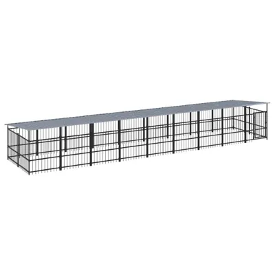 Image de vidaXL Enclos extérieur pour chiens avec toit Acier 16,89 m