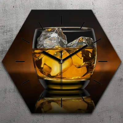 Produktbild von Uhr hexagonal 40 cm Glas Geräuschlos schwarze Zeiger - Whisky Glas