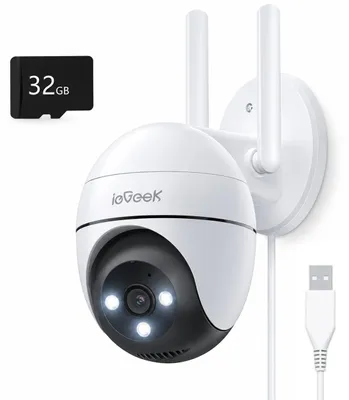 Produktbild von ieGeek 2K 3MP überwachungskamera Außen WLAN PTZ 355° 90° Outdoor Kamera mit 32G SD Karte Farbnachtsicht PIR Bewegungserkennung 2 Wege Audio Alexa IP65