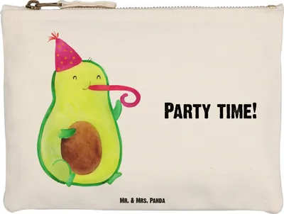 Produktbild von Mr. & Mrs. Panda Federtasche Avocado Party Zeit Größe M - Weiß - Geschenk, Pouch, Make-Up Tasche, Kosmetiktasche, Geburtstagsfeier, kosmetiktäschchen, Geburtstag