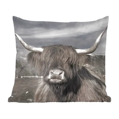 Produktbild von MuchoWow® Zierkissen Sofakissen Wohnzimmer Dekokissen 60x60 cm Schottisches Hochlandrind - Tiere - Hörner - Sitzfläche - Foto Polster