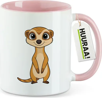 Produktbild von Huuraa Kaffeetasse Erdmännchen Comic 330ml Rosa Keramik Kaffeebecher Geschenkidee