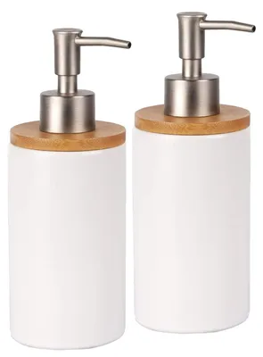 Image de Distributeur de savon en céramique 500 ml, distributeur de gel, distributeur de gel douche, distributeur de liquide, distributeur de liquide vaisselle, pour la cuisine et la salle de bain, blanc, lot de 2