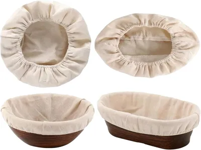 Produktbild von 4-teiliges Set Leineneinsätze für das Brotbacken, aus Baumwolle und Leinen, rund und oval für Gärkörbchen, geeignet für Hobbybäcker und Profis