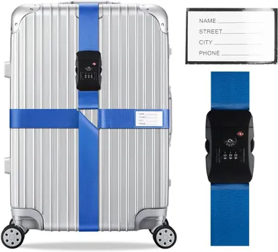Obrázok produktu pre Cestovný popruh na kufor s TSA zámkom, nastaviteľný, s visačkami na batožinu, ľahko rozpoznateľný, na