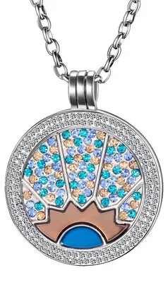 Produktbild von Morella Damen Halskette 70 cm Edelstahl und Zirkonia Anhänger mit Coin Sonnenstrahlen 33 mm im Schmuckbeutel