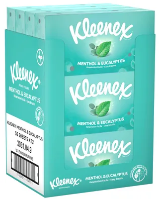 Produktbild von Taschentücherbox Kleenex Menthol Eucalyptus, 12x56 Tücher, Frische, Box