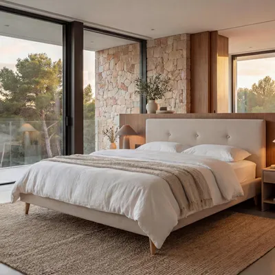 Immagine prodotto di Letto imbottito HWC-J98, letto matrimoniale con rete a doghe, legno massiccio ~ 160x200cm crema-beige
