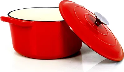 Produktbild von Echtwerk Schmortopf Gusseisen Gusseisentopf Bräter mit Deckel Brotbacktopf rund Grill BBQ Induktion Creme, 3,5 L, Farbe:Rot
