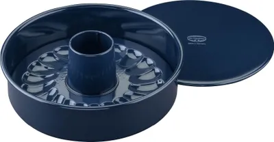 Produktbild von Dr. Oetker Backform mit Flach- und Rohrboden Ø 28 cm BACK-LIEBE EMAILLE, Backform mit schnitt- & kratzfester Emaille-Versiegelung, Kuchenform für köstliche Torten (Farbe: Blau)