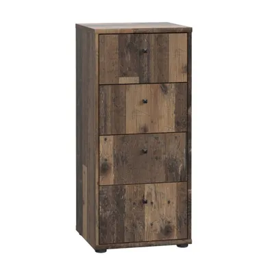 Produktbild von Forte TEMPRA 2 Schubladenkommode Old Wood Vintage mit 4 Schubladen, kugelgelagerten Metalllaufschienen und kratzfester Oberfläche – 38,6 x 85,5 x 34,8 cm (BxHxT)