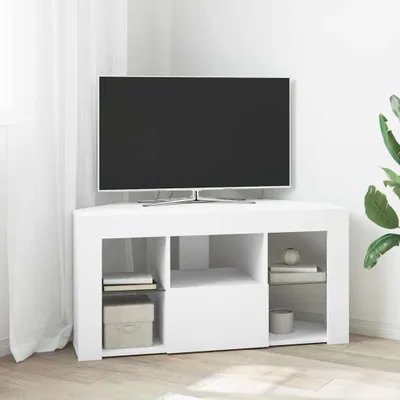 Obrázek produktu pro Maison Exclusive – Rohová televizní skříňka s LED osvětlením, rozměry 100 x 40 x 50 cm, bílá, vyrobená z dřevotřísky