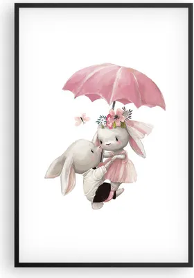 Produktbild von Gerahmtes Poster - Schwarzer Rahmen - Hasen Regenschirm Kinder - 61x91,5 cm - Wand Bild - Wanddeko - Wandbilder - Kunstposter - Wandposter - Bilderrahmen - Bilder - Kunstdruck - P2BPA61x91-4777