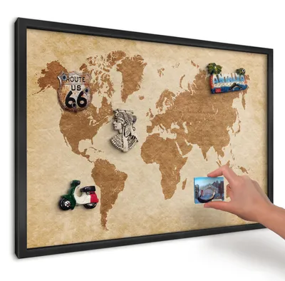 Produktbild von Magnettafel 60x40 cm mit schwarzem Rahmen - Magnetische Metalltafel, Magnetpinnwand zur Wandmontage für Wohnzimmer, Küche, Flur, Kinderzimmer und Büro - Vintage-Karte