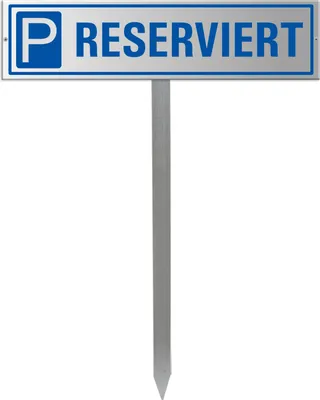 Produktbild von Parkplatzschild Reserviert - Aluminium silber eloxiert 400x100 mm + Erdspiess