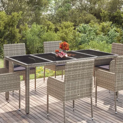 Produktbild von "2026 Promotion" Gartentisch mit Glasplatte Grau 190x90x75 cm Poly Rattan - Gartentische CC10657