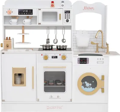 Immagine prodotto di Cucina giocattolo in legno per bambini con luci e suoni, 25 accessori
