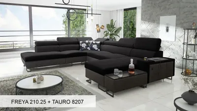 Produktbild von XXL Sofa Große Wohnlandschaft U-Form MELODIE X - SCHWARZ FREYA 210.25 + TAURO 8207
