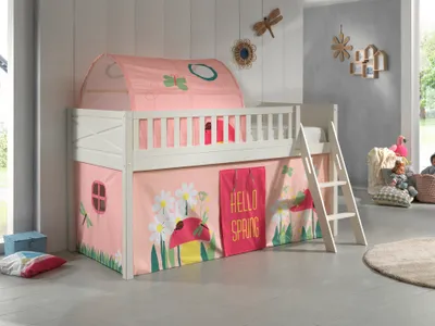 Produktbild von VIPACK - Spielbett SCOTT, LF 90 x 200 cm, mit Rolllattenrost, Leiter und Textilset Vorhang und Tunnel "Spring"