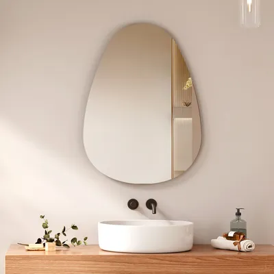 Zdjęcie produktu dla EMKE Lustro asymetryczne 80 x 60 cm, asymetryczne lustro łazienkowe, nowoczesne lustro owalne, lustro ścienne do łazienki, sypialni, przedpokoju