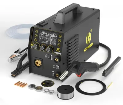 Produktbild von MIG250 Schweißgerät - 5-in-1 MIG/MAG MMA TIG - Mit Gas/gaslos - Für Aluminium - IGBT-Inverter mit großem LED-Display - 220–240V EU-Stecker